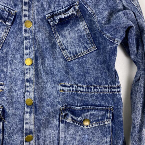 Vintage 90s Hooded Denim Jacket M/L | Stonewash Snap Front Festival Jacket Layer - Picture 8 of 16